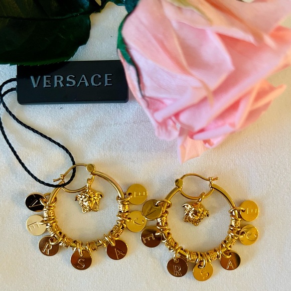 Versace Gold Medusa Medallion Hoop Earrings